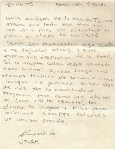 Keving Galdamez - carta desde el Ejercito de Estados Unidos